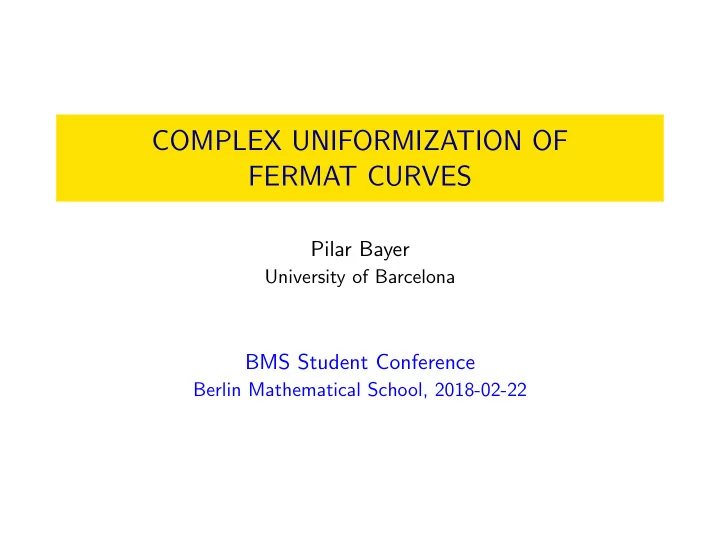 complex uniformization of fermat curves