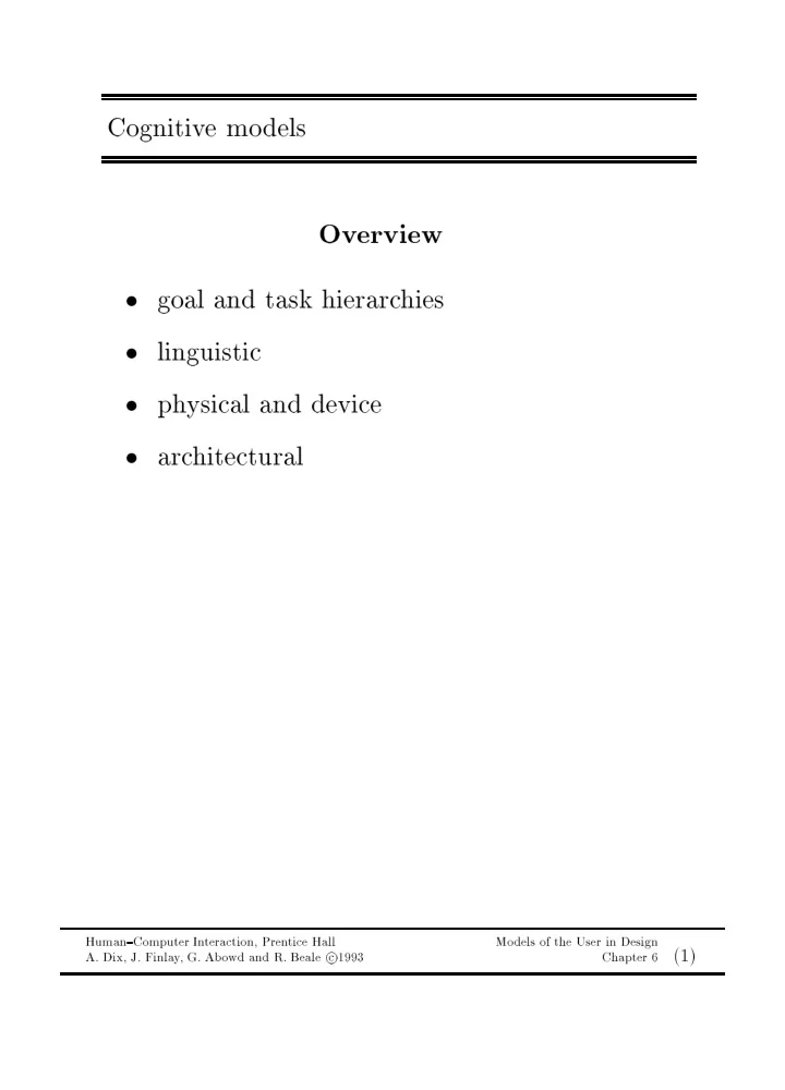 cognitiv e mo dels ov erview goal and task hierarc hies
