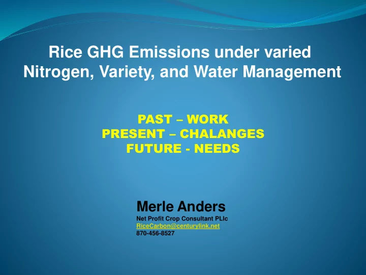 rice ghg emissions under varied