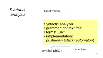 Syntactic  list of tokens  analysis  Syntactic analyzer  grammar: context free  format: BNF