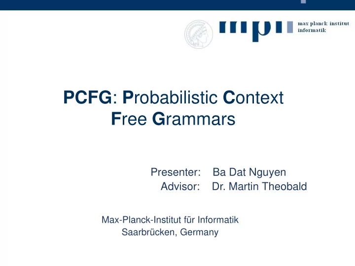 pcfg p robabilistic c ontext f ree g rammars