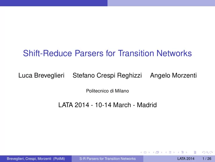 shift reduce parsers for transition networks