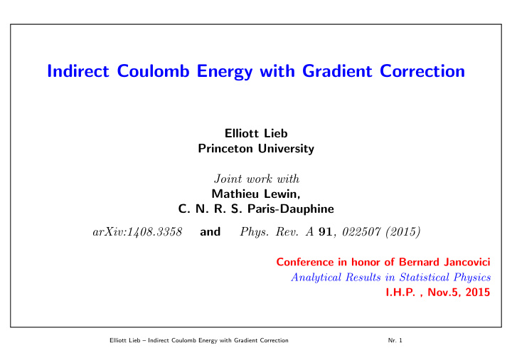 indirect coulomb energy with gradient correction