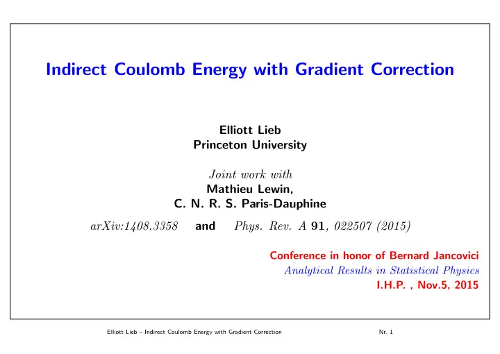 indirect coulomb energy with gradient correction