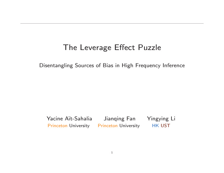 the leverage e ect puzzle