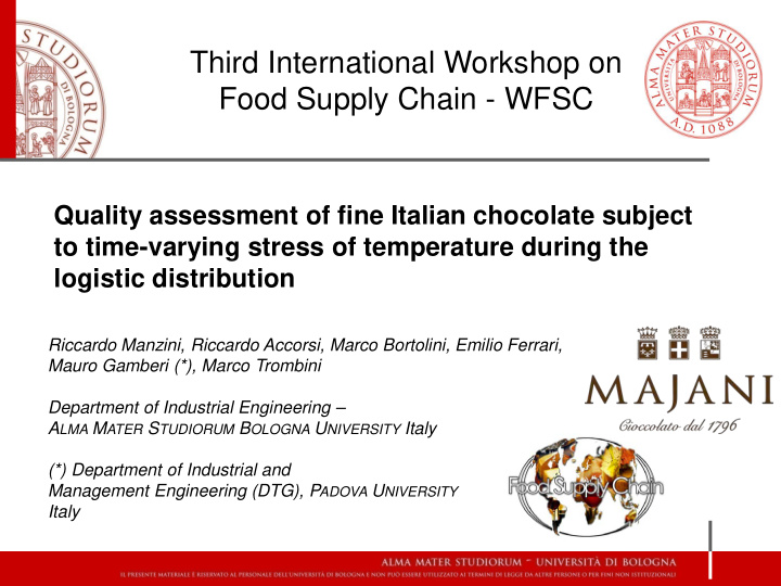 third international workshop on food supply chain wfsc