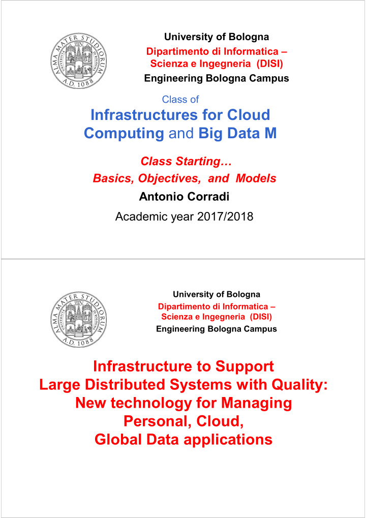 infrastructures for cloud computing and big data m