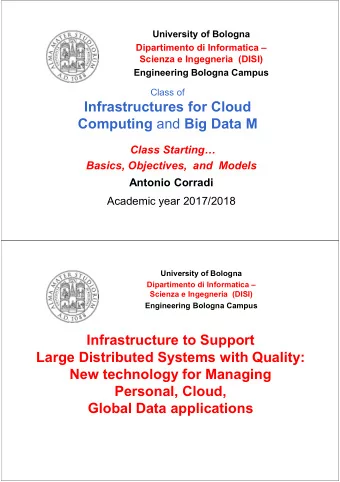 Infrastructures for Cloud Computing and Big Data M  Class Starting  Basics, Objectives,  and