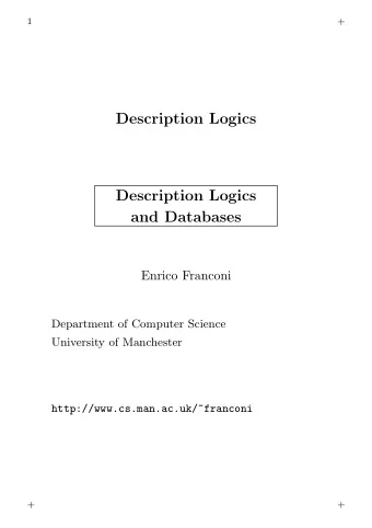 Description Logics  Description Logics  and Databases  Enrico Franconi  Department of Computer