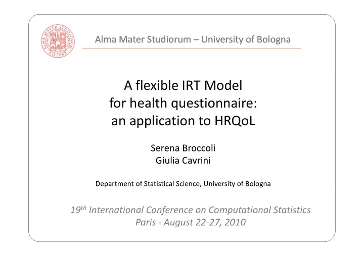 a flexible irt model for health questionnaire f h lth ti