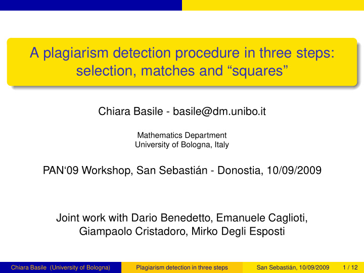 a plagiarism detection procedure in three steps selection