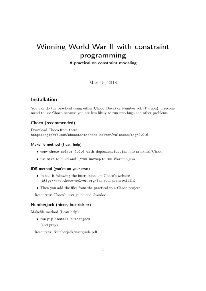 winning world war ii with constraint programming