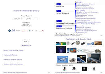 Summary  Security: Applications &amp; Aspects  Part I  Cryptographic Features  Introduction