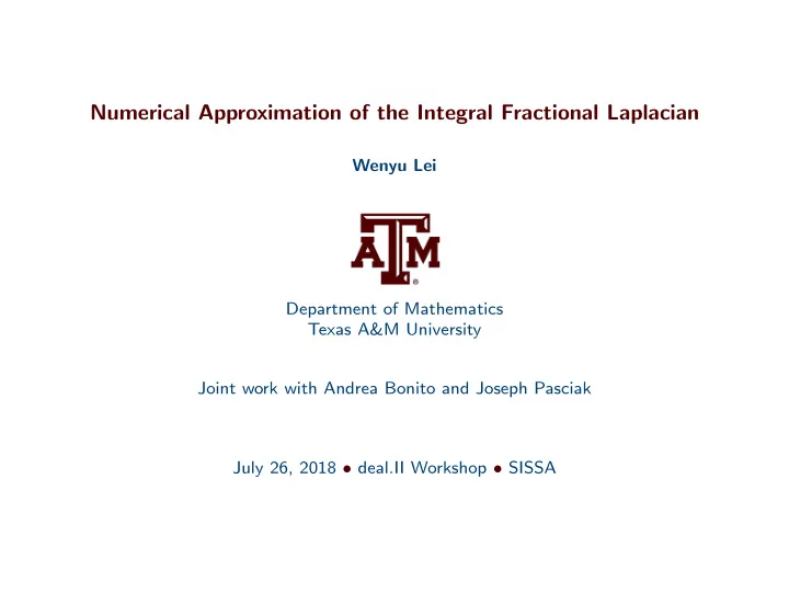 numerical approximation of the integral fractional