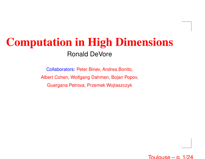 computation in high dimensions