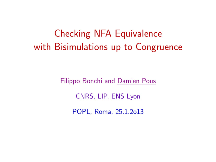 checking nfa equivalence with bisimulations up to