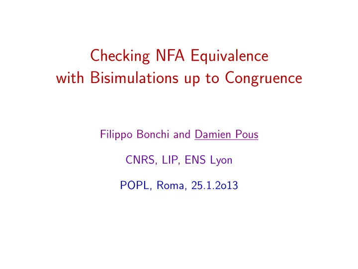 checking nfa equivalence with bisimulations up to