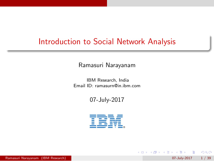 introduction to social network analysis