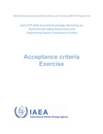 Acceptance criteria  Exercise  IAEA SAET  EK DSA  Acceptance criteria  Regulatory requirements