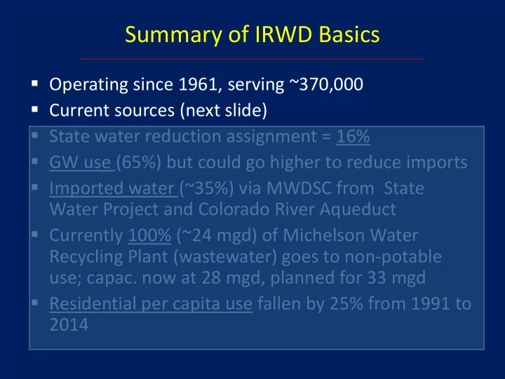 summary of irwd basics