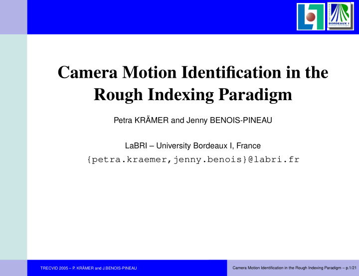 camera motion identification in the rough indexing