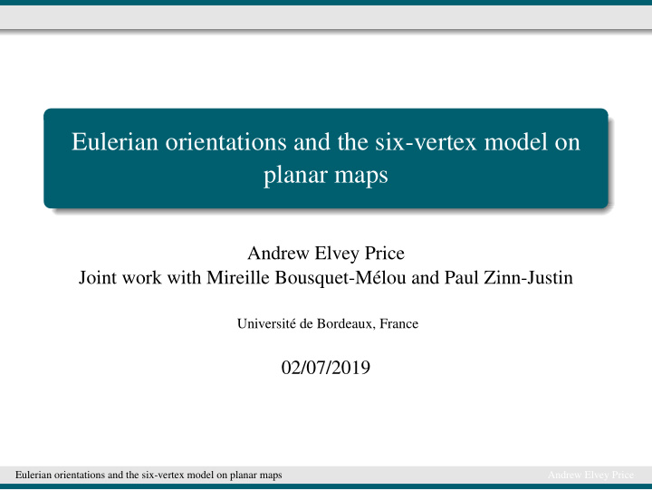 eulerian orientations and the six vertex model on planar