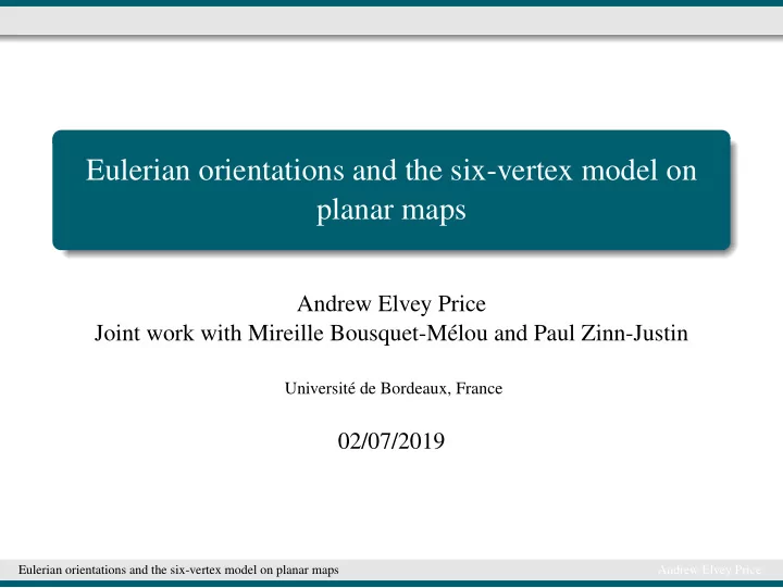 eulerian orientations and the six vertex model on planar