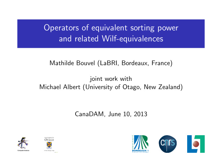 operators of equivalent sorting power and related wilf