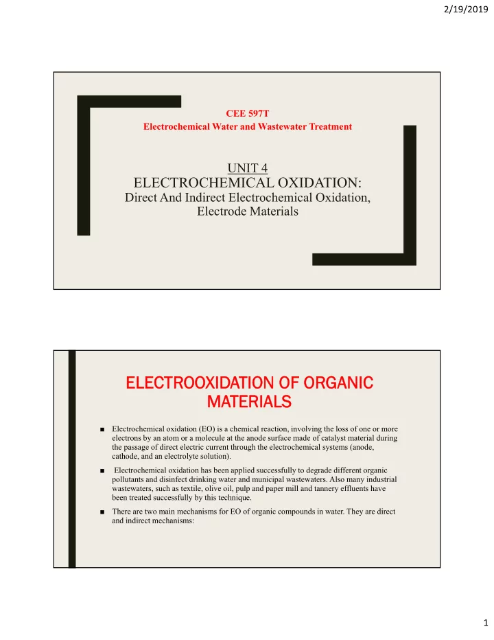 electr electroo ooxid xidation o tion of o organic nic