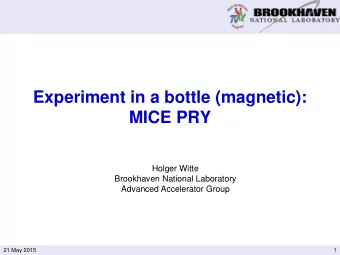 Experiment in a bottle (magnetic):  MICE PRY  Holger Witte  Brookhaven National Laboratory