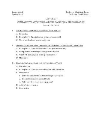Economics 2  Professor Christina Romer  Spring 2016  Professor David Romer  LECTURE 3  COMPARATIVE