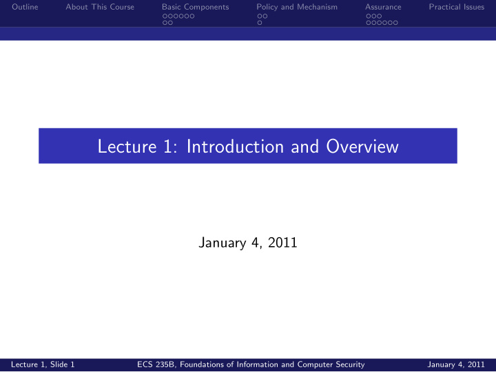 lecture 1 introduction and overview