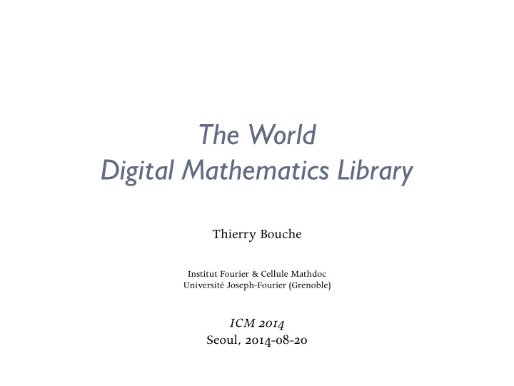 the world digital mathematics library