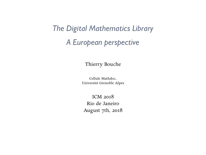 the digital mathematics library a european perspective