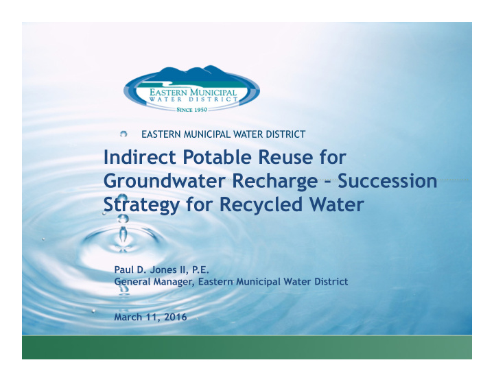 indirect potable reuse for groundwater recharge