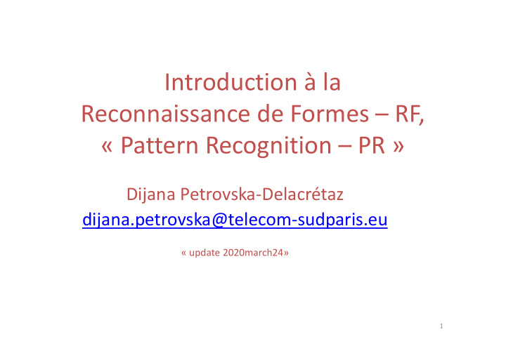 introduction la reconnaissance de formes rf pattern