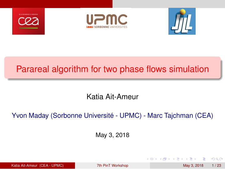parareal algorithm for two phase flows simulation