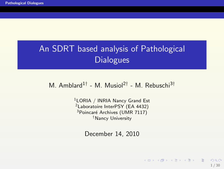 an sdrt based analysis of pathological dialogues