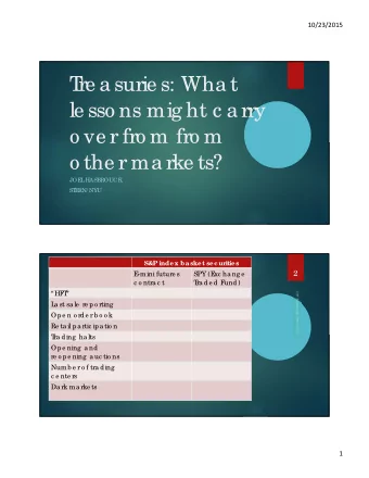 T  re a surie s: Wha t  le sso ns mig ht c a rry  o ve r fro m fro m  o the r ma rke ts?  JOE  L