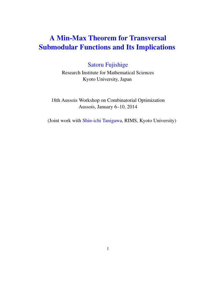 a min max theorem for transversal submodular functions