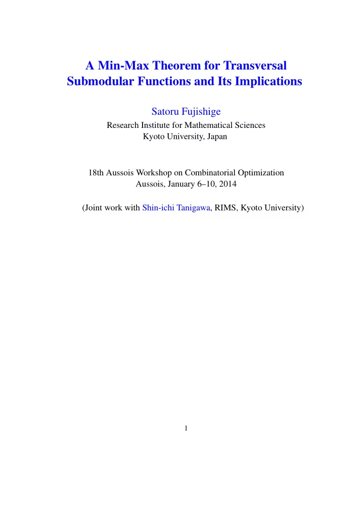 a min max theorem for transversal submodular functions