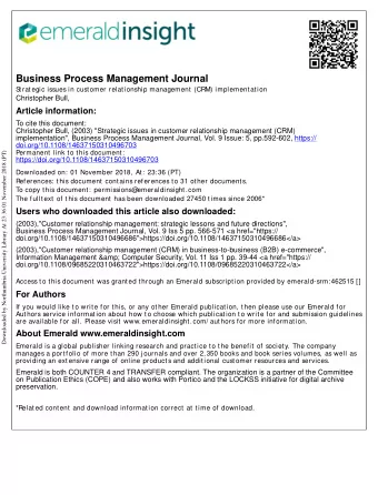 Business Process Management Journal  S  trategic issues in customer relationship management (CRM)