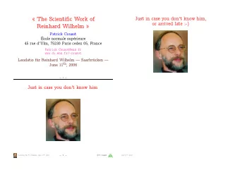 The Scientific Work of  Just in case you dont know him,  or arrived late :-)  Reinhard