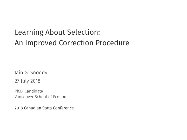 learning about selection an improved correction procedure