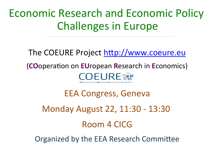 economic research and economic policy challenges in europe