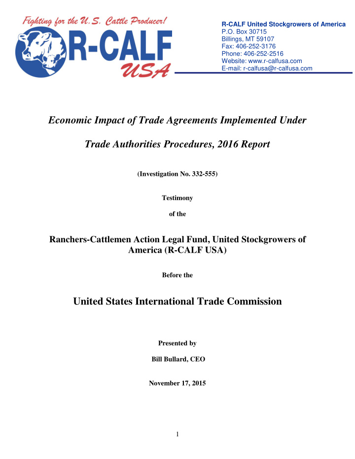 economic impact of trade agreements implemented under