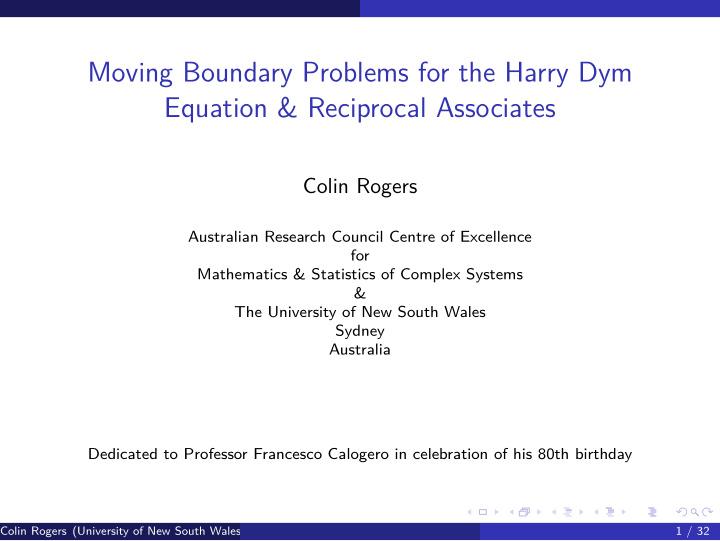 moving boundary problems for the harry dym equation