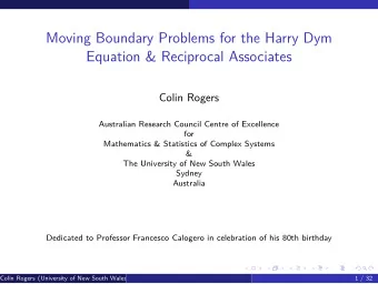 Moving Boundary Problems for the Harry Dym  Equation &amp; Reciprocal Associates  Colin Rogers