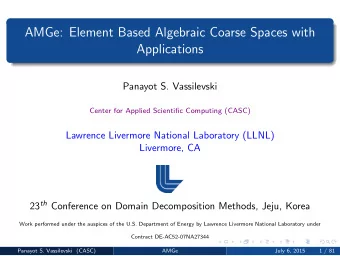 AMGe: Element Based Algebraic Coarse Spaces with  Applications  Panayot S. Vassilevski  Center for