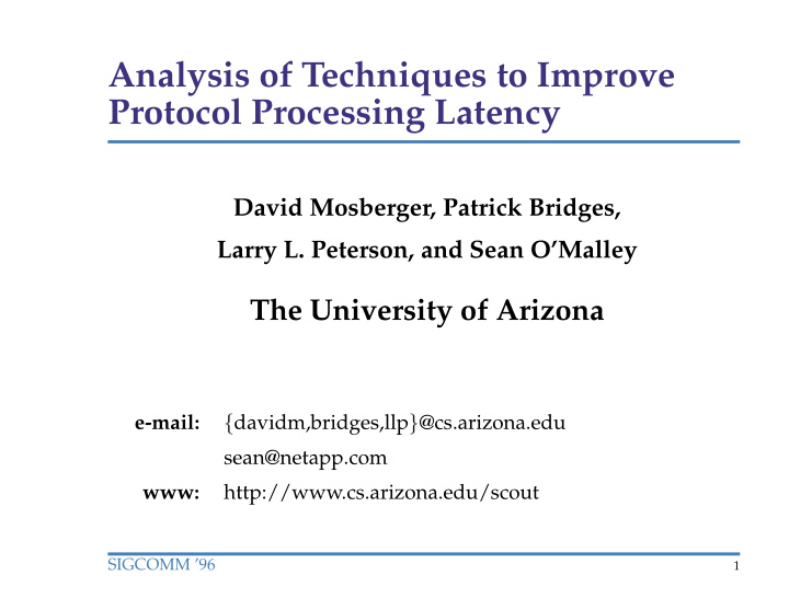 analysis of techniques to improve protocol processing